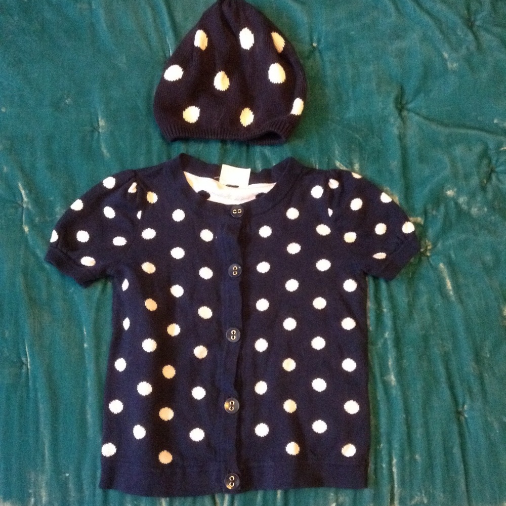 navy polka dot CRAZY 8 sweater and hat set 5 6 (E4 - Picture 1 of 6